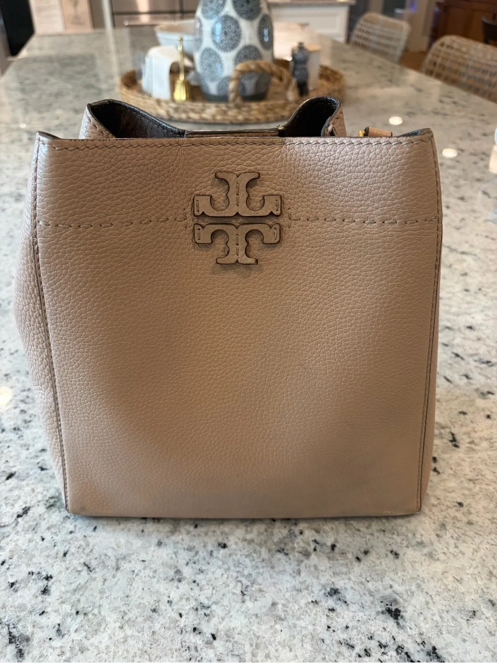 Tory Burch Cognac Pebbled Leather Shoulder Bucket Bag - Picture 2 of 4